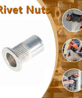 150 Piece Aluminum Rivet Nuts Kit With Flat Head For Easy Install No Fuss Pro Grade, SAE Sizes 6-32 8-32 10-24 10-32 1/4-20