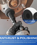 Close-up of Clean Sweep Rust Removal 5 Piece Wheel Hub Cleaning Kit with tool in use for anti-rust polishing on brake rotor.