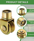 Built Tough 1.9 Inch Sliding Gate Wheels 4 Pack Smooth Operator 360 Degree Swivel V Groove Caster Pulleys showing a gold swivel wheel detail.