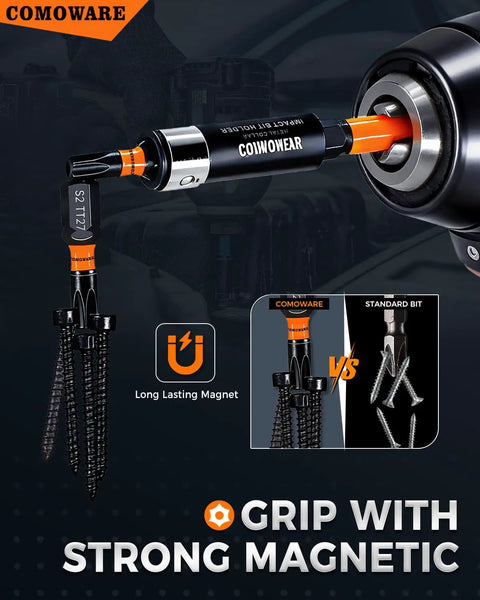 Impact Torx Bit Set, 27-Piece, S2 Steel, magnetic bit holder demonstrating strong grip in heavy-duty tool application.