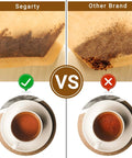 Comparison of Mess Free Cone Coffee Filters 200 Count For 1 To 2 Cup Brewers Natural Unbleached Brown Paper with another brand showing effective filtration