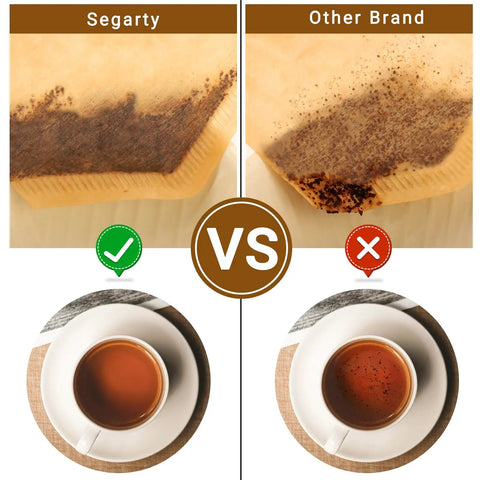 Comparison of Mess Free Cone Coffee Filters 200 Count For 1 To 2 Cup Brewers Natural Unbleached Brown Paper with another brand showing effective filtration