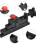 Front view of WINMAX mini universal bending tool; black base, red knobs, threaded rod