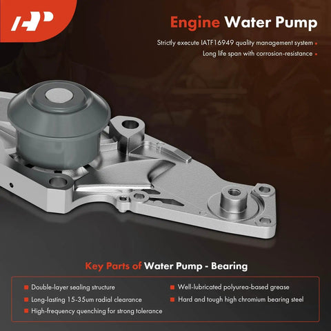 Engine water pump with key parts highlighted, suitable for Timing Belt Kit And Water Pump For Honda Accord 2003-2017 models.