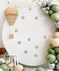 Rattan Woven Hot Air Balloon Wall Decor For Kids Room Cute Nursery Hanging Ornament against festive balloons and stars