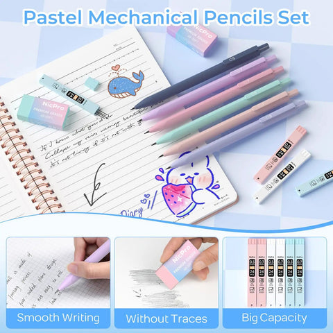 Pastel mechanical pencils and spiral notebook from All-In-One Cute Spiral Notebook Set For Women And Bible Journal Lovers.