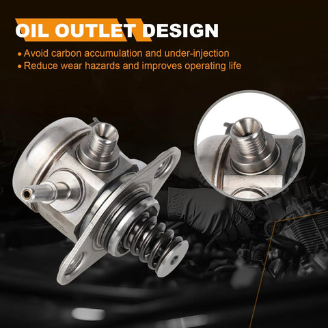 Oil outlet design of High Pressure Fuel Pump for Ford Edge, Escape, Explorer, Focus, Fusion, and Mustang 2015-2021 Plus Lincoln MKC MKZ 2015-2020 Plug-N-Play Replacement with 2.0L 2.3L Engines Replaces EJ7Z9350A GDP208 close-up view