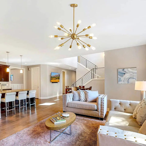 Sputnik Chandeliers 18 Light Large Modern Mid Century Ceiling Fixture With Adjustable Arms Anti Rust Gold Luxury Chandelier in living room