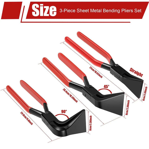 Three Piece Sheet Metal Bending Pliers Set With Straight 45 Degree And 90 Degree Jaws For Bending And Flattening product image