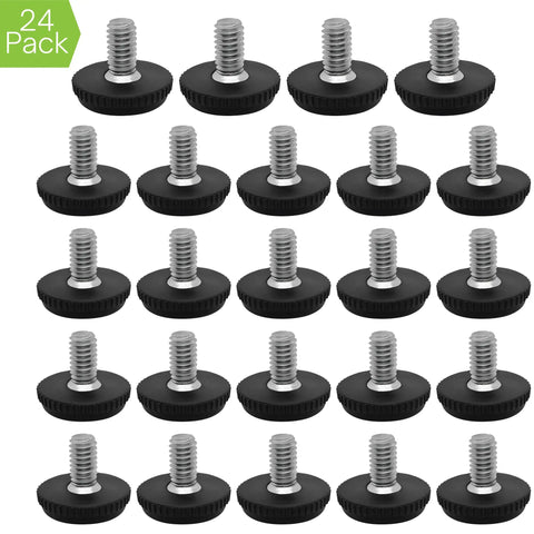 24 Pack Adjustable Leveling Feet With 5/16-18 Thread For Patio Furniture Levelers And Deck Legs Featuring Non Marking Nylon Bases.