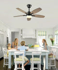 Neojoyoenix 42" 5PCS Plywood Blades Ceiling Fan with Lights Remote Control,Quiet DC Motor s 6 Speed Levels,Reversible,for Patio Living Room, Bedroom, Office,Indoor.(Matte Black) in kitchen with family