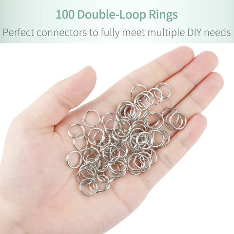 Half Inch Split Key Rings Set, 100 Mini Jump Rings With Double Loops displayed on a hand for jewelry making and DIY crafts.