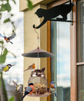 Squirrel Proof Metal Cat Shaped Bird Feeder For Outdoor Garden Yard Hanging Decor shown with birds in garden