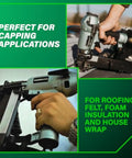 Using Cap Stapler For Roofing Felt Foam Insulation And House Wrap On The Job Ready Lightweight Pneumatic Nailer 18 Gauge
