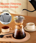 Pour Over Coffee Maker With Double Layer Stainless Steel Filter For Rich, Smooth Flavor, 8 Cup 34oz Drip Brewer on table