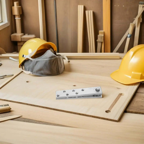 Heavy Duty Concealed Door Hinges In Stainless Steel 360 Degree Pivot Hinge on woodworking table with helmets