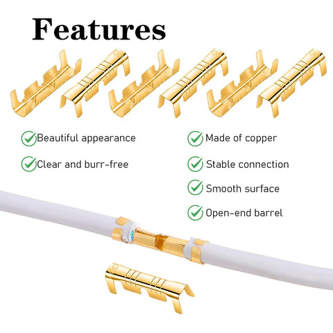 200 Pieces U Shape Copper Ring Terminals Open Barrel Brass Crimp Connectors features list and terminal view