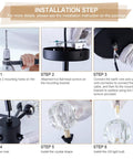 Installation steps for Sputnik Style Black Crystal Chandelier For Dining Room Over Table 9 Light Modern Pendant Lighting Fixture