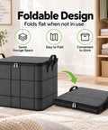 Heavy Duty Foldable Storage Bins With Tight Lids Super Spacious For Winter Throws And Pillows, shown in grey, folds flat for easy storage.