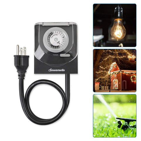 24 Hour Mechanical Light Timer With 2 Ft Cord Waterproof Grounded Outlet Plug In Timer Switch For Christmas Lights 15 Amp Half HP UL Listed Daily 30 Minute Intervals 48 Settings Easy Setup