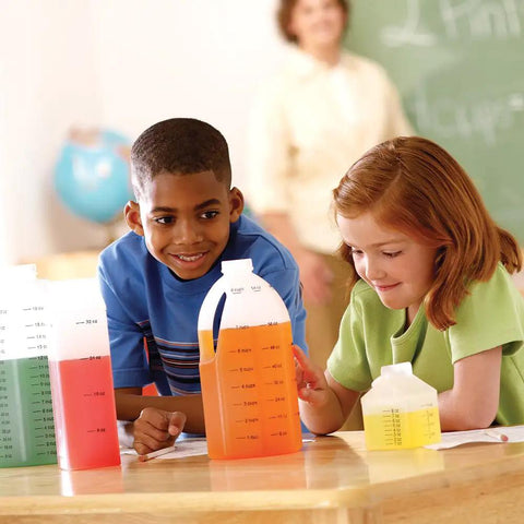 Children using Gallon Measurement Set For Kids And Classrooms Kid Friendly Volume Mastery Kit With Cups Pints Quarts Gallons For STEM Projects