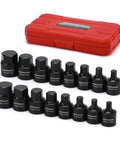 Three Eighth Inch Drive Low Profile Impact Hex Driver Set 16 Piece SAE And Metric Hex Bits Cr Mo Steel One Piece Construction Displayed