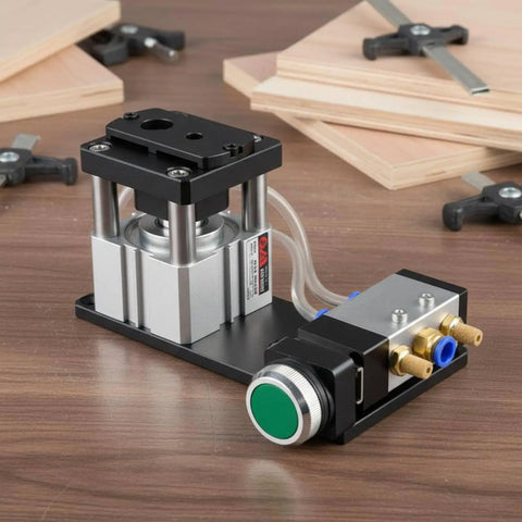 Edge Banding Punch With Double Hole Pneumatic System Aluminum Alloy Housing CNC Finished Compact Cabinet Maker Tool For Furniture Assembly 8/15mm Double Hole Puncher Fast Setup Precise Alignment Smooth Clean Finishes on wood boards