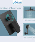 Ceiling Mount Shower System With 10 Inch Matte Black Rain Shower Head And ABS Handheld Spray 3 Functions High Pressure