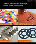 Beefy Leather Hole Puncher For DIY Leather Crafting Arbor Press Hand Punch Tool With 1.5 To 13mm Clamping Chuck And PP Plate Low Noise Industrial Punching Machine Includes Free Accessories For Precision Holes in use for leather goods printing and other materials.