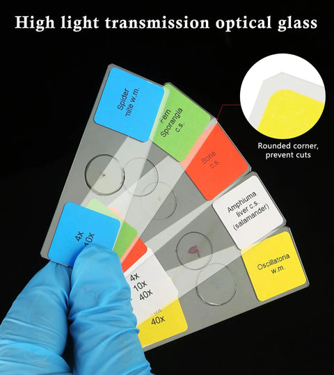 120 Lab Grade Microscope Slides With Specimens Set for Kids and Adults, All-In-One STEM Biology Kit for Homeschool and Classrooms, Botany, Zoology, Microbiology, Histology, and Cells. glass slide set with labeled specimens