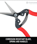 Long Straight Pruning Snip With Precision Narrow Tempered Steel Blades For Clean Cuts In Delicate Flowers Herbs And Veggies A Dope Tool For Deadheading Thinning And Harvesting Without Bruising with red handles and black spring mechanism