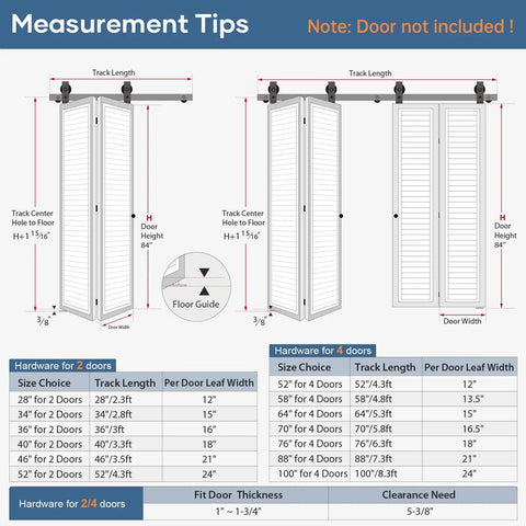 Measurement guide for Top Mount 40 Inch Bifold Sliding Door Hardware Kit For Two Closet Doors With Black Finish No Fuss Smooth Quiet Roller System Easy Install Fits Double 18 Inch Bi Folding Doors Hardware Only showing track length and door sizes.