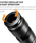 12mm To 10mm Pneumatic Push To Connect Fittings, Straight Reducer Union Coupler with rotating cap, black plastic and stainless steel.