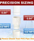 Diagram of Half Inch PVC NPT Male Thread Adapter Slip Coupling for Schedule 40 Pipes showing precision sizing details.