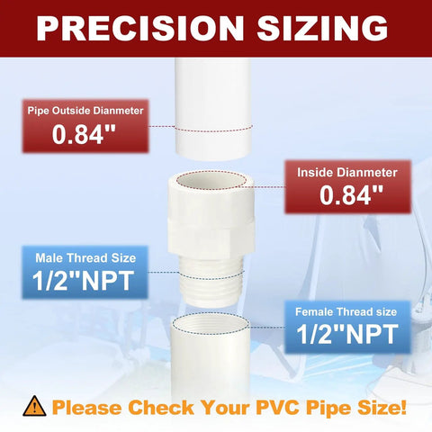Diagram of Half Inch PVC NPT Male Thread Adapter Slip Coupling for Schedule 40 Pipes showing precision sizing details.