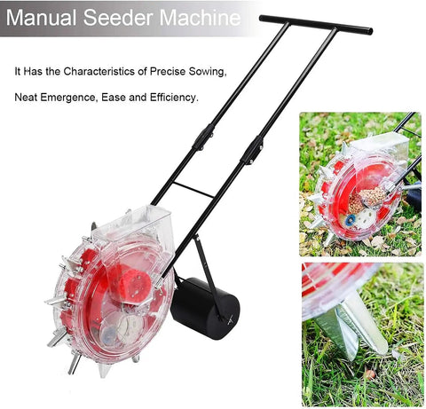 Precision Garden Seeder Hand Push Spreader Manual Planter For Rows 8 Hole Seeding Machine with iron build on grass