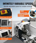 Mini Metal Lathe 8.7 X 23.6 Inch, 1100W Counter Face Turning Machine With Infinitely Variable Speed And Led Digital Display for precise speed control features.