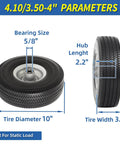 Flat Free 10 Inch Solid Tire Wheel For Hand Trucks Garden Wagons Carts Trolleys And Dollies Replacement 4.10/3.50-4 specs