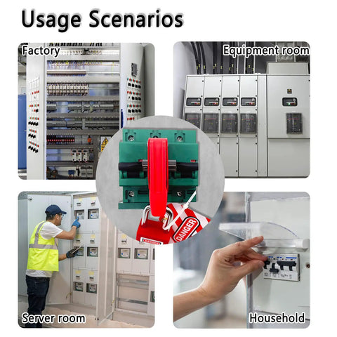 Red Circuit Breaker Lockout Kit for 110-240V Standard Single and Double Toggles, OSHA Compliant Electrical Box Lockout With Lock and Tagout Safety Device usage scenarios.