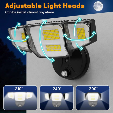 Heavy Duty 90W LED Security Flood Light With Dang Bright 10000 Lumen Coverage And Four Adjustable Heads Featuring Dusk To Dawn Sensor IP65 Weatherproof Outdoor Spotlight For Backyard Gate And Porch Installations In Black