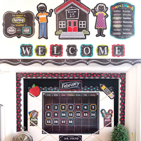 Solid Quality Chalkboard Letter Cutouts For Classroom Decor And Homeschool Projects Back To School Bulletin Board Wall Styling Vintage White On Black Straight Fire Educational Supplies That Truly Impress, featuring welcome and character cutouts.