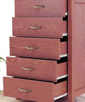 Wooden cabinet with multiple open drawers showing full extension drawer slides 12 inch quiet glide two section rails