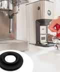 Espresso Machine Sealing Rings Replacement Gasket Set Silicone Head Seal Coffee Makers Durable Pro Grade Leak Proof Seals Coffee Gasket Replacement Home Cafe Office Use shown beside espresso machine