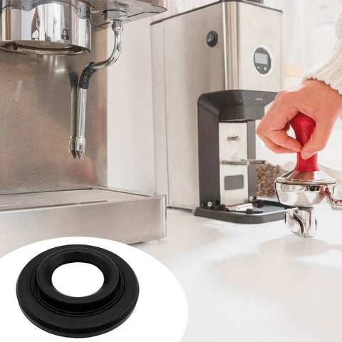 Espresso Machine Sealing Rings Replacement Gasket Set Silicone Head Seal Coffee Makers Durable Pro Grade Leak Proof Seals Coffee Gasket Replacement Home Cafe Office Use shown beside espresso machine