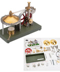 Hands On Steam Engine Kit For Makers Retro Vertical Metal Engine With Spherical Boiler Build Your Own Functional Steam Engine Project showing assembly components and built model