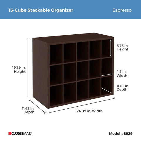 15 Cube Stackable Storage Organizer For Shoes Bags Crafts And More With Wood Shelves Ideal For Closet Entryway Or Mudroom Espresso Finish Expandable Wall Display And Easy Clip Together Design.