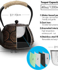 Tetsubin Style Cast Iron Teapot 40oz Enamel Coated Stovetop Kettle With Stainless Steel Infuser And Heat Resistant Handle