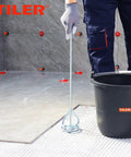 Person using Paint And Mud Mixer For Drill In 1 To 5 Gallon Buckets Paint Stirrer Attachment Fits All Standard Drills Zinc Plated Steel Hex Head