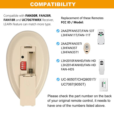 Ceiling Fan Remote Control Replacement With Three Speed Settings And Light Dimmer Learn Key 3039MHz compatibility guide
