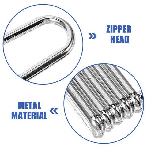 Heavy Duty Metal Zipper Pull Tabs For Backpack Repair Silver Replacement Sliders showing zipper head and metal material close-up.